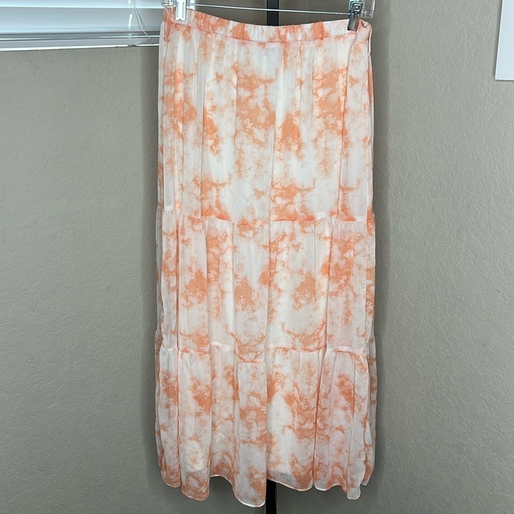602 - Lush NWOT White/Orange Floral Maxi Skirt, Size Large